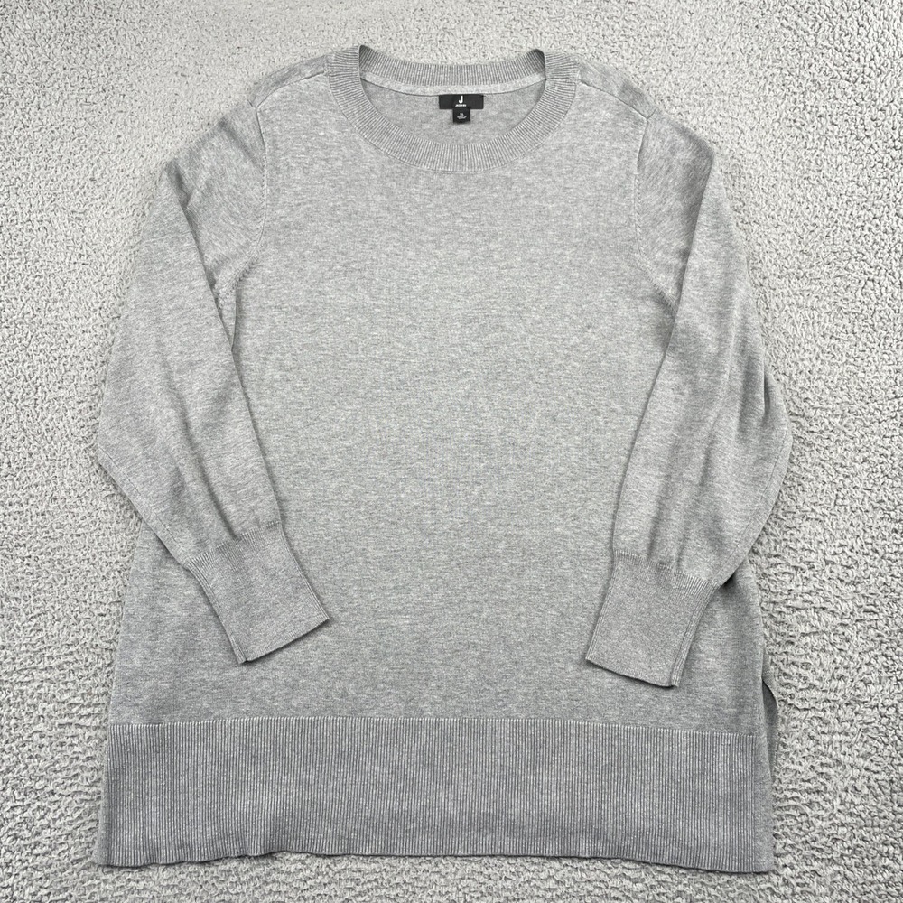 J Jason Wu Sweater Women XL Gray Pullover Crewneck Side Slit Knit Cotton Blend